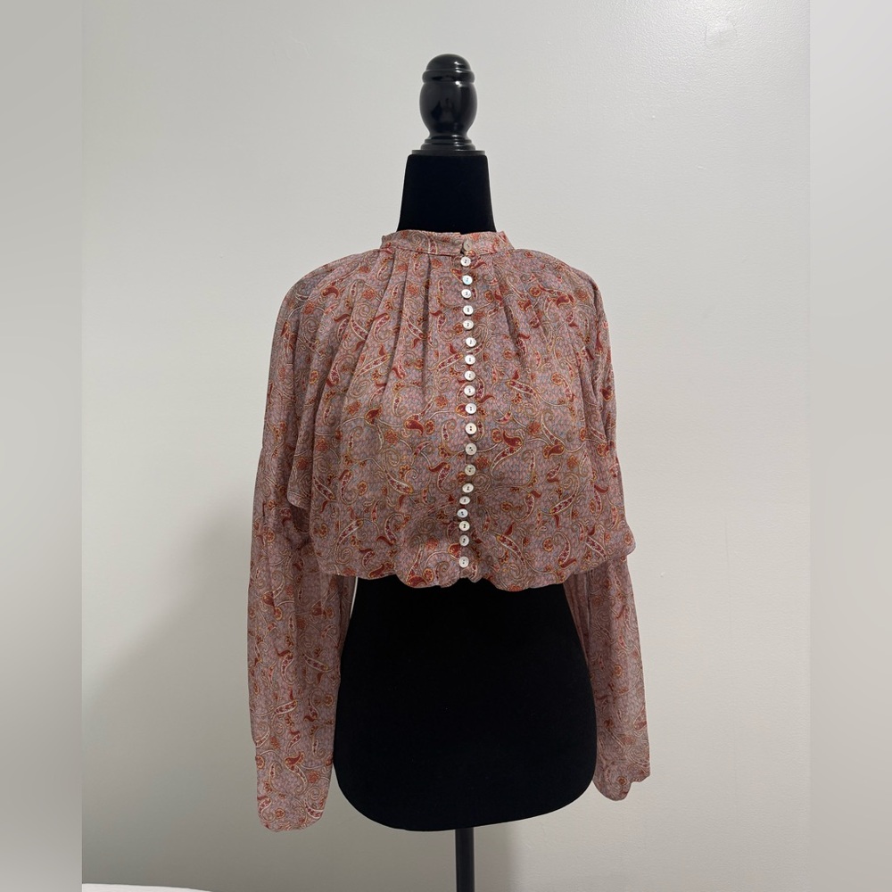 Zara Red Floral Button-Up Blouse